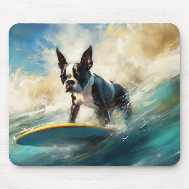 Boston Terrier Beach Surfing Painting Musmatta (Framsidan)