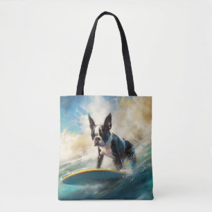 Boston Terrier Beach Surfing Painting Tygkasse