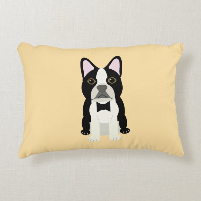 Boston Terrier beige Prydnadskudde (Framsidan)