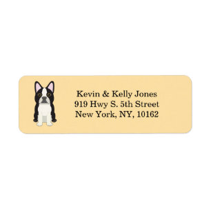 Boston Terrier beige Returadress Etikett