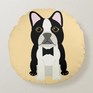 Boston Terrier beige Rund Kudde