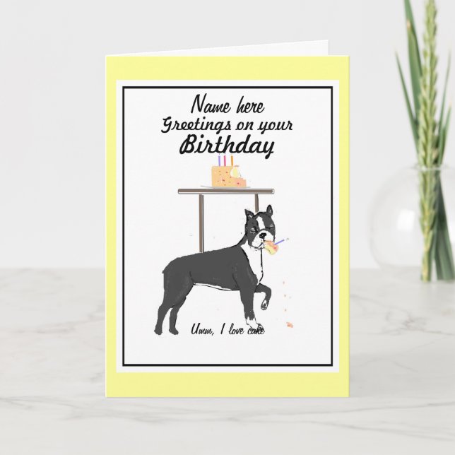 Boston Terrier Birthday Card Add namn Kort (Framsida)