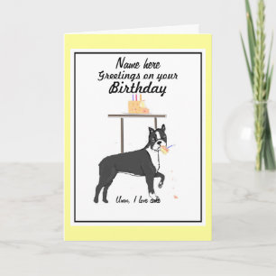 Boston Terrier Birthday Card Add namn Kort
