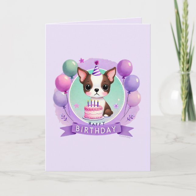 Boston Terrier Birthday Card Helgkort (Framsida)