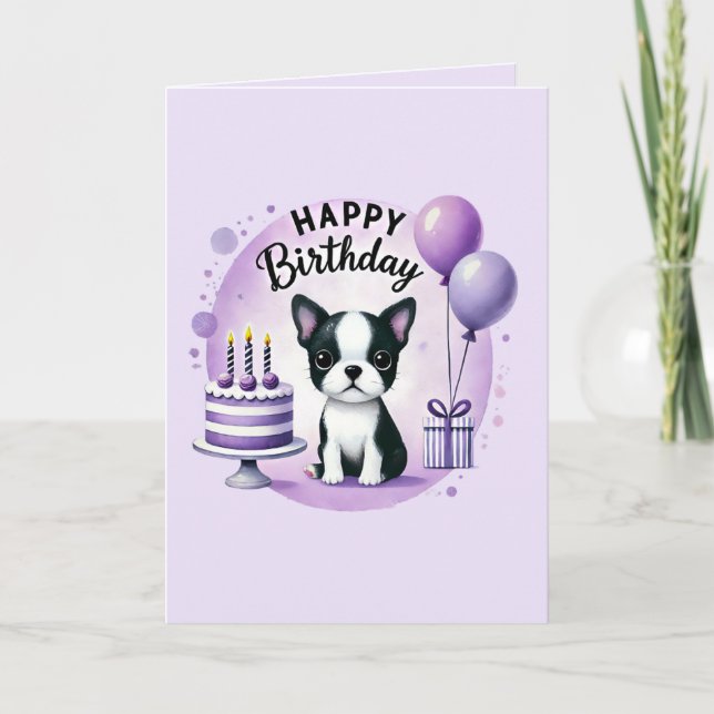 Boston Terrier Birthday Card Helgkort (Framsida)