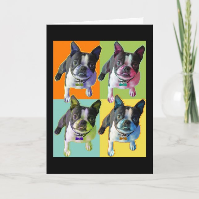 Boston Terrier Birthday Card Kort (Framsida)
