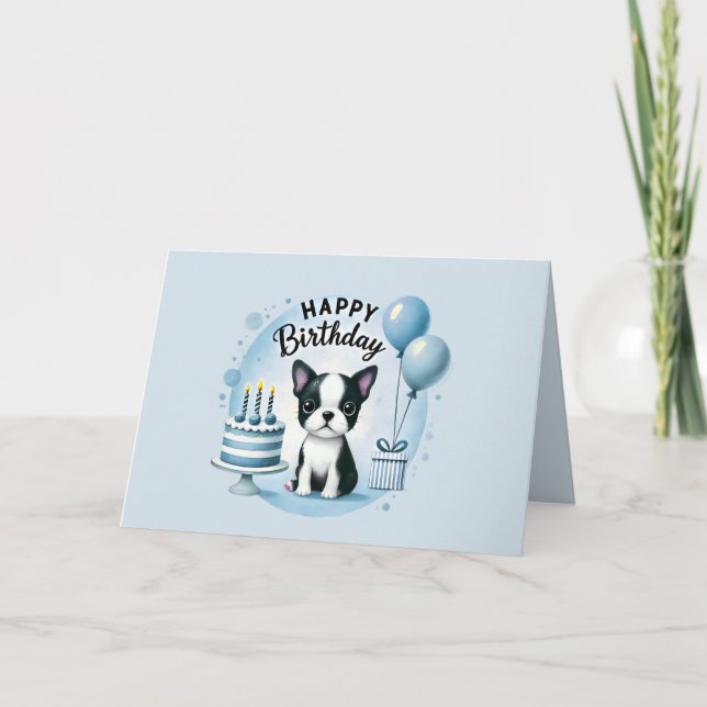 Boston Terrier Birthday Card - watercolor print  Tack Kort (Framsida)