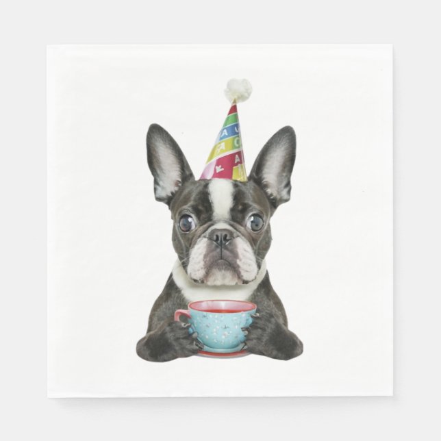 Boston Terrier Birthday Hat Classic T-Shirt Pappersservett (Framsidan)