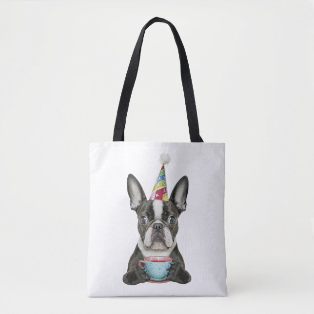 Boston Terrier Birthday Hat Classic T-Shirt Tygkasse (Framsida)
