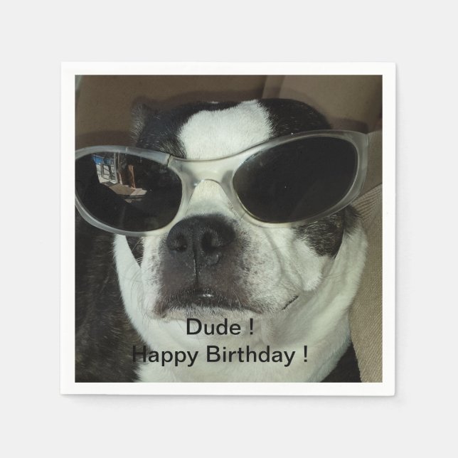 Boston Terrier Birthday Napkins Pappersservett (Framsidan)