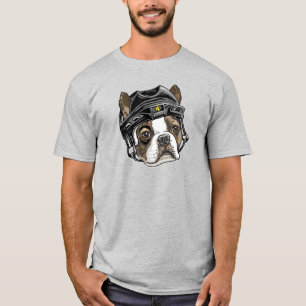 Boston Terrier Black Hockey Helmet T Shirt