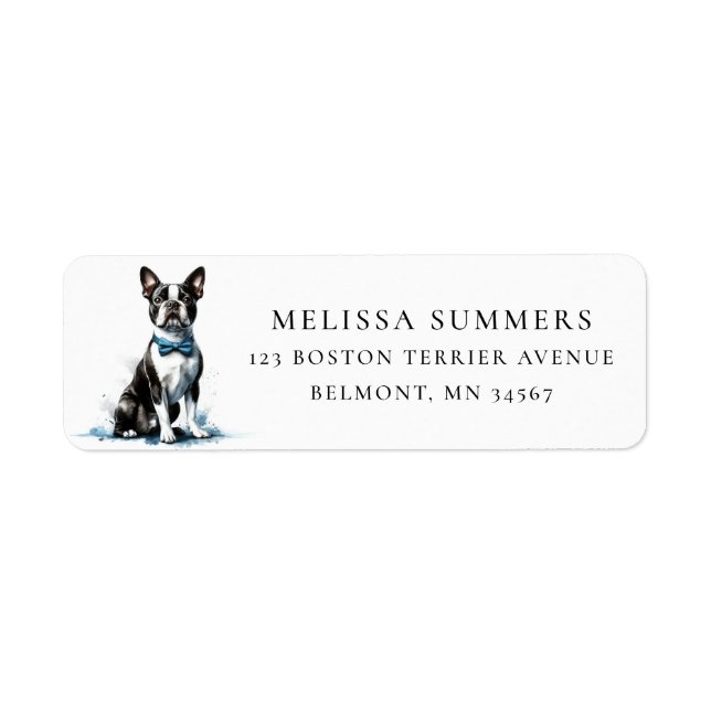 Boston Terrier Blue Bow Tie Return-adressetikett Returadress Etikett (Framsidan)