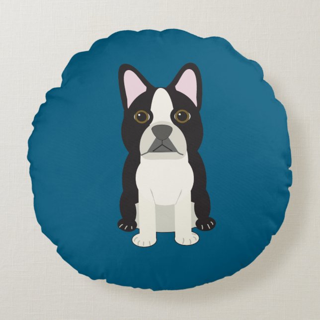 Boston Terrier blue Rund Kudde (Framsidan)