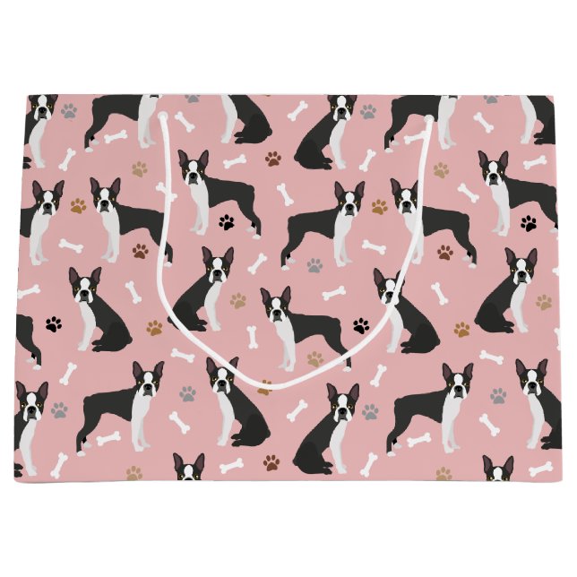 Boston Terrier Bones och Tass Large Gift Bag (Framsidan)
