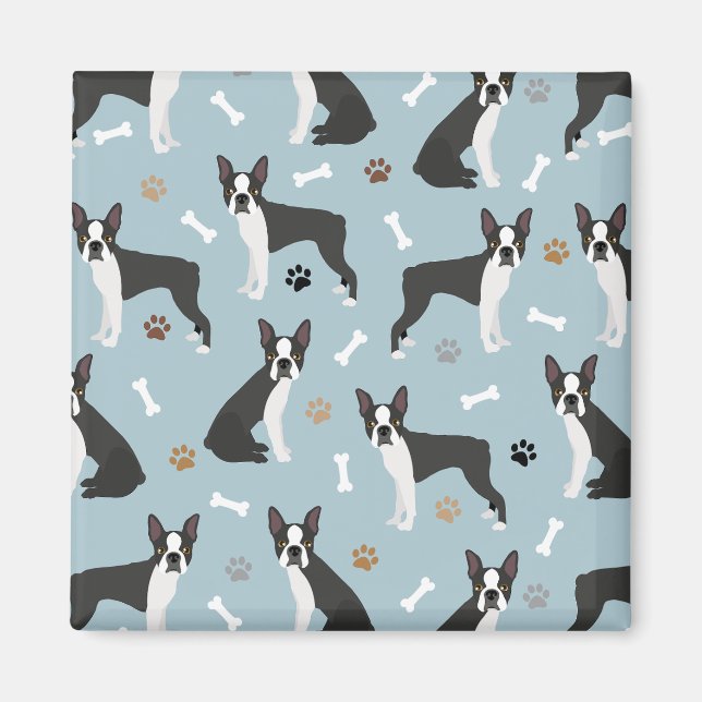 Boston Terrier Bones och Tass Magnet (Framsidan)