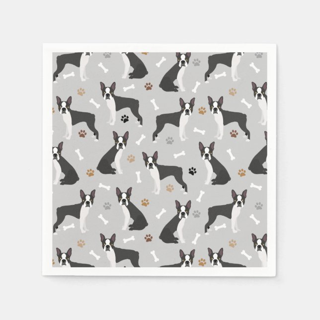 Boston Terrier Bones och Tassar Napkins Pappersservett (Framsidan)