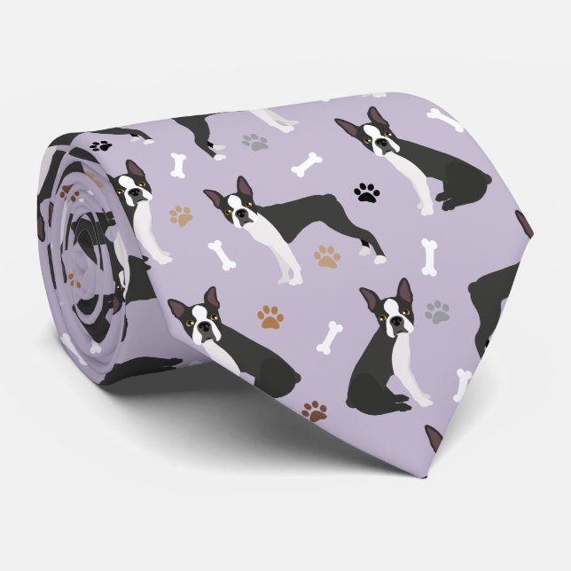 Boston Terrier Bones och Tassar Neck Tie Slips (Rullad)