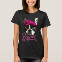 Boston Terrier Bonjour Rosa Heart Fransk