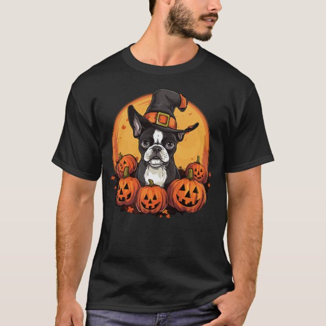 Boston Terrier Bostie Dog Breed Pet Halloween Pump T Shirt (Framsida)