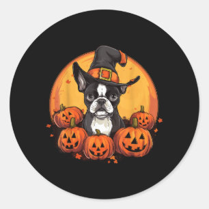 Boston Terrier Bostie Hundras Husdjur Halloween Runt Klistermärke