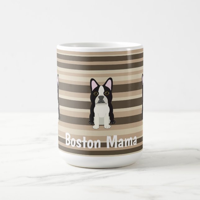 Boston Terrier, Boston Mama Neutral striped  Kaffemugg (Center)