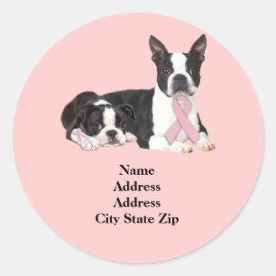 Boston Terrier Breast Cancer Address Label Runt Klistermärke