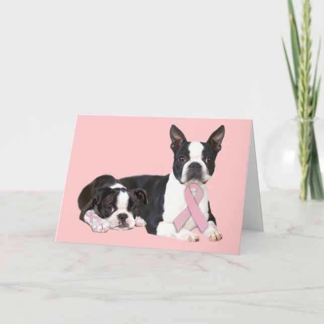 Boston Terrier Breast Cancer Greeting Card Kort (Framsida)