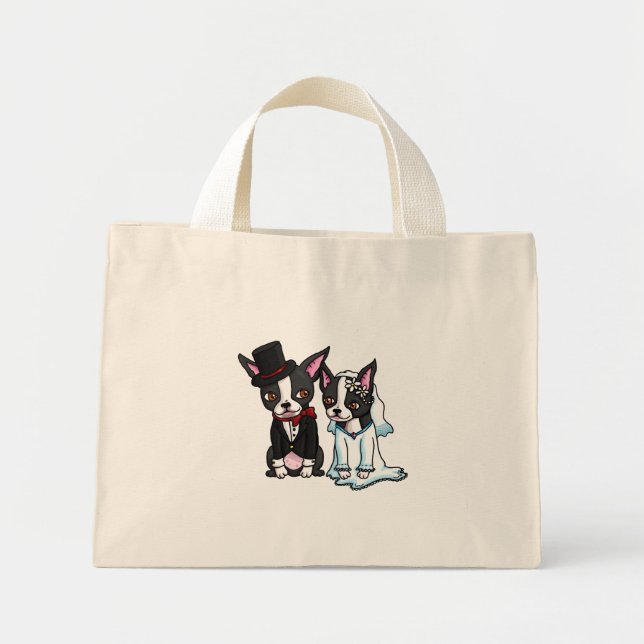 Boston Terrier Bride and Groom Mini Tygkasse (Framsidan)