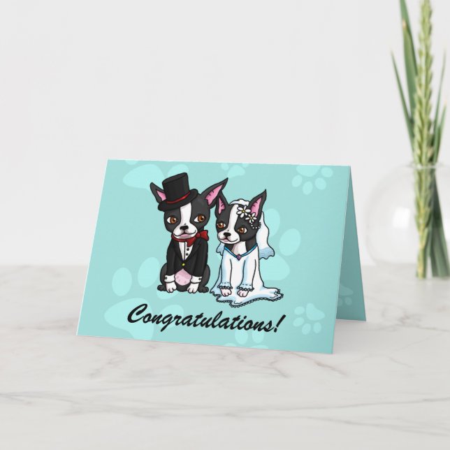 Boston Terrier Bride och Groom Card Kort (Framsida)