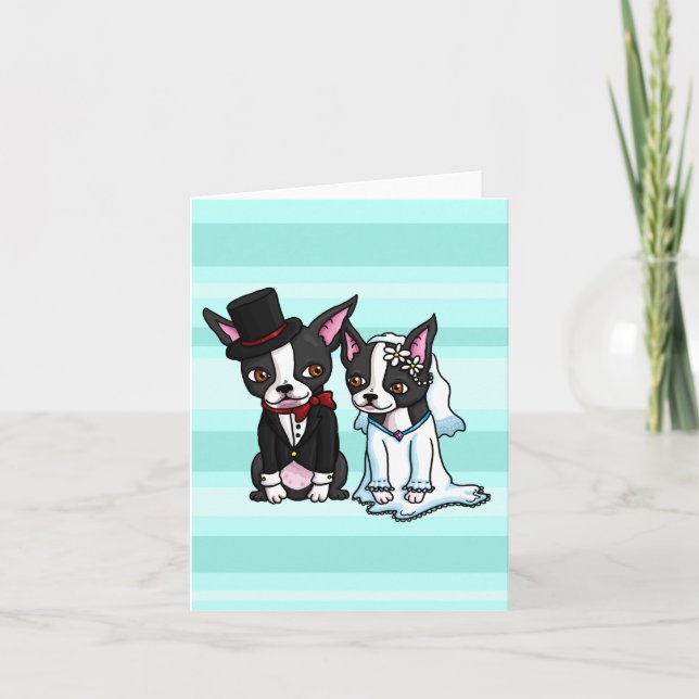 Boston Terrier Bride och Groom Kort (Framsida)