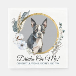 Boston Terrier Bröllop Napkins With Hundar Photo Pappersservett