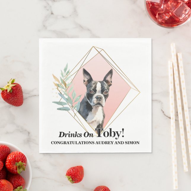 Boston Terrier Bröllop Napkins With Hundar Photo Pappersservett (Insitu)