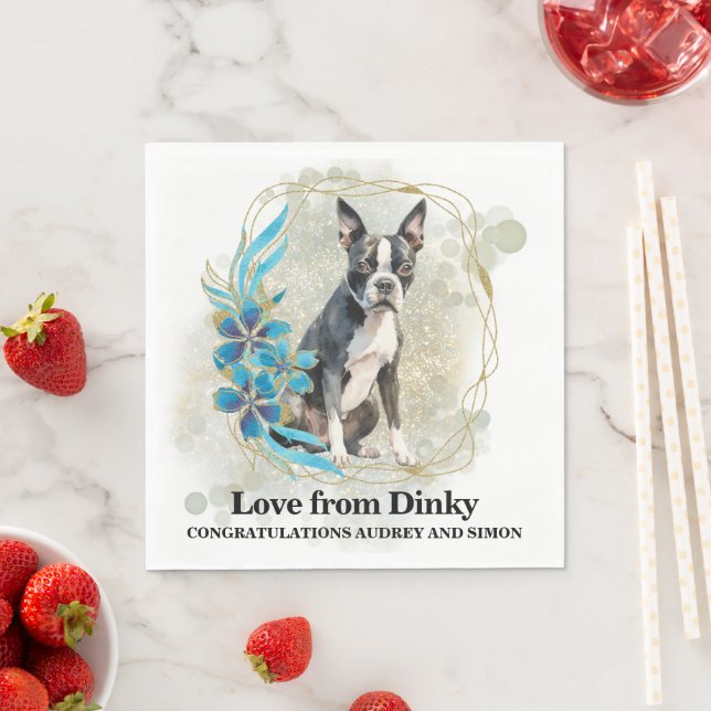 Boston Terrier Bröllop Napkins With Hundar Photo Pappersservett (Insitu)