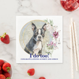 Boston Terrier Bröllopsservetter Med Hund Foto Pappersservett