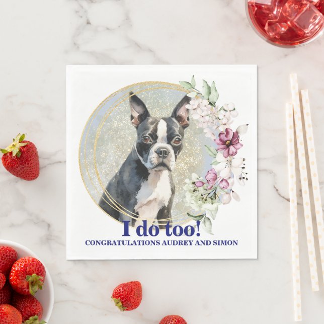 Boston Terrier Bröllopsservetter Med Hund Foto Pappersservett (Insitu)