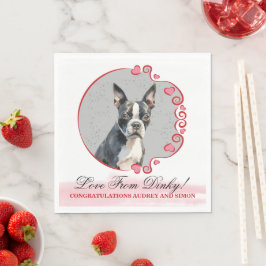 Boston Terrier Bröllopsservetter Med Hund Foto Pappersservett