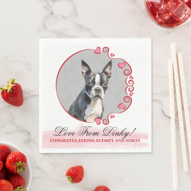Boston Terrier Bröllopsservetter Med Hund Foto Pappersservett (Insitu)