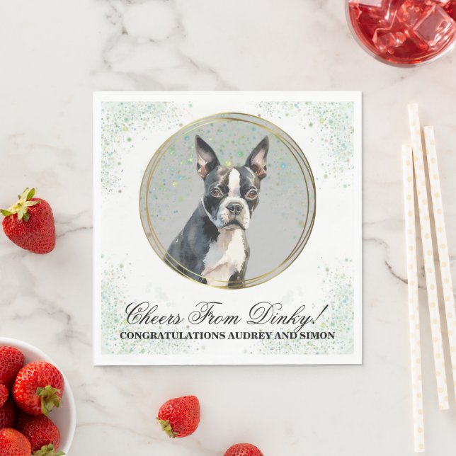 Boston Terrier Bröllopsservetter Med Hund Foto Pappersservett (Insitu)