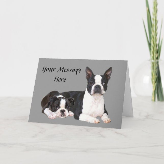 Boston Terrier Buddies Greeting Card Helgkort (Framsida)