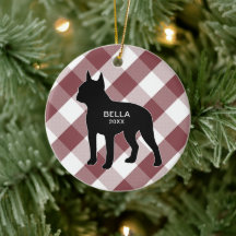 Boston Terrier Buffalo Check Ceramic Ornament
