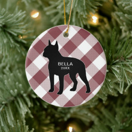 Boston Terrier Buffalo Check Ceramic Ornament