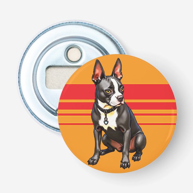 Boston Terrier Button Bottenöppnare Flasköppnare (Framsidan)