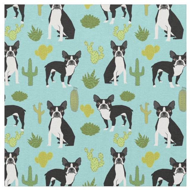 Boston Terrier Cactus Fabric Tyg (Närbild)