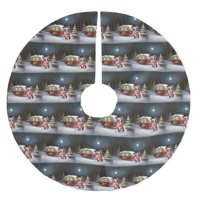 Boston Terrier Caravan jul Äventyr Julgransmatta Borstad Polyester (Framsidan)