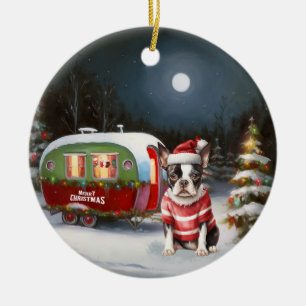 Boston Terrier Caravan jul Äventyr Julgransprydnad Keramik
