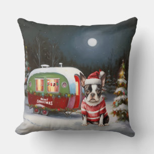 Boston Terrier Caravan jul Äventyr Kudde