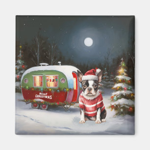 Boston Terrier Caravan jul Äventyr Magnet
