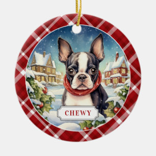 Boston Terrier Ceramic Circle Ornament