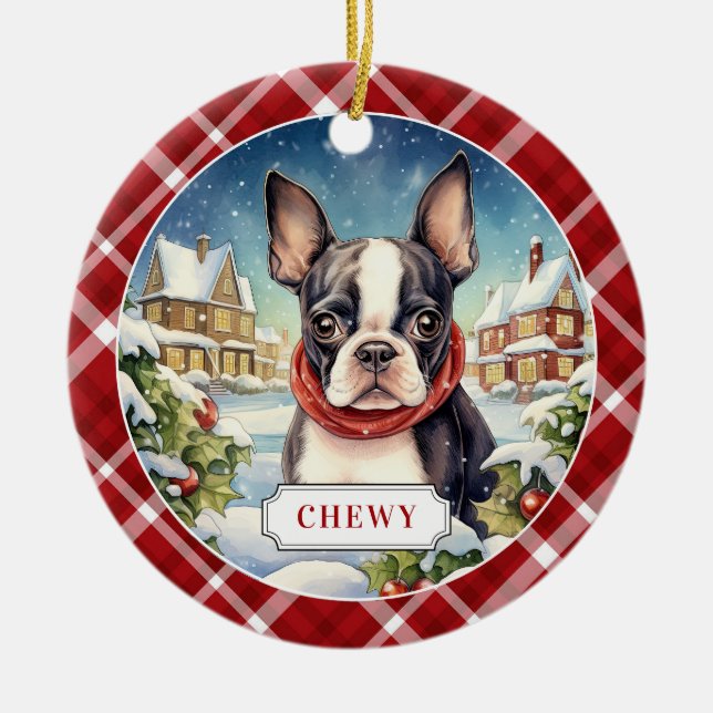 Boston Terrier Ceramic Circle Ornament (Framsidan)