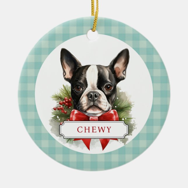 Boston Terrier Ceramic Circle Ornament (Framsidan)